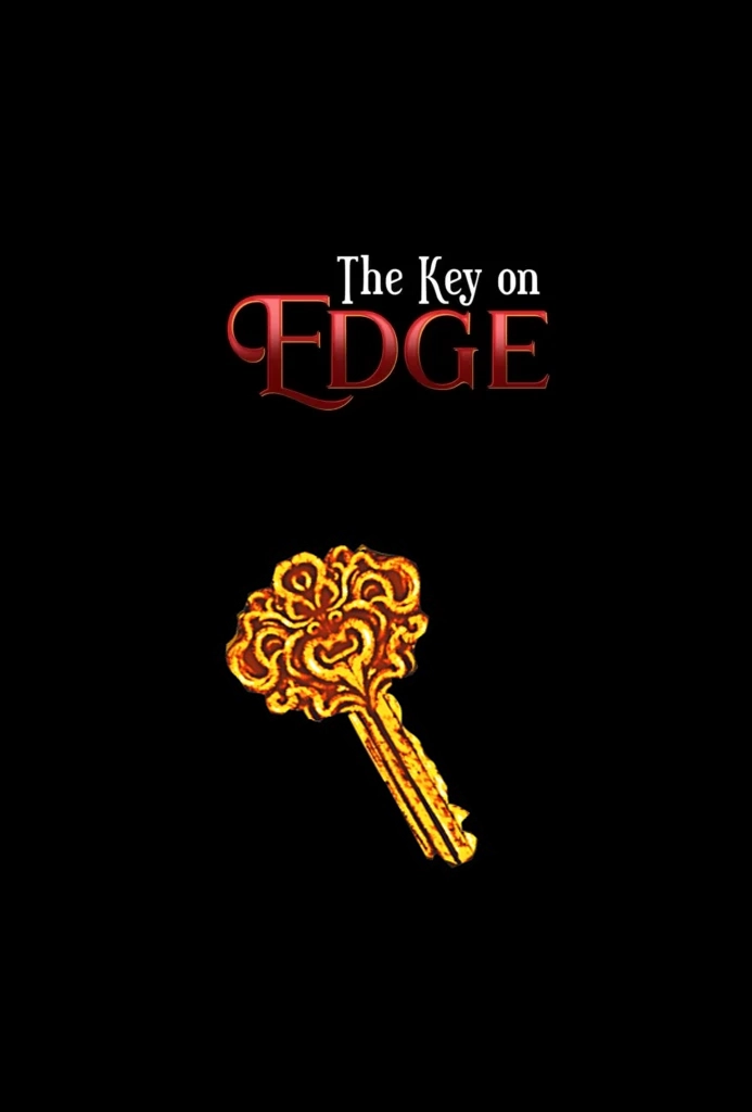 A golden key on top of the cover of the book.